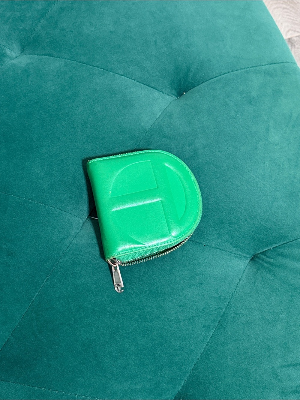 Telfar Bright Green Leather Zip Coin Pouch